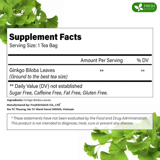 FreshDrinkUS, Premium Ginkgo Biloba Leaf Tea, 75 Count, Pure, No Caffeine
