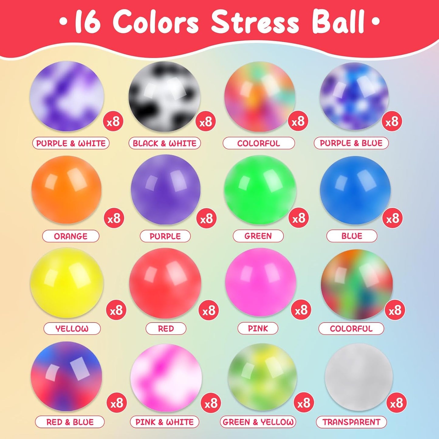 VISCOO 24 Pack Stress Balls for Adults, Squeeze Balls for Anxiety Relief, Soft Palm-Sized Pressure Balls, Durable Relaxation Set