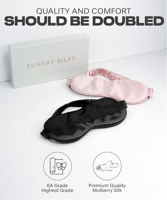 SUNDAYSILKS™ | Adjustable Silk Sleep Mask for Side Sleeper | Cloud-Like Comfort, Weighted for Deep Sleep | Soft Sleep Face Mask for Women & Men, Full Blackout, Cooling Silk Eye Mask for Sleeping