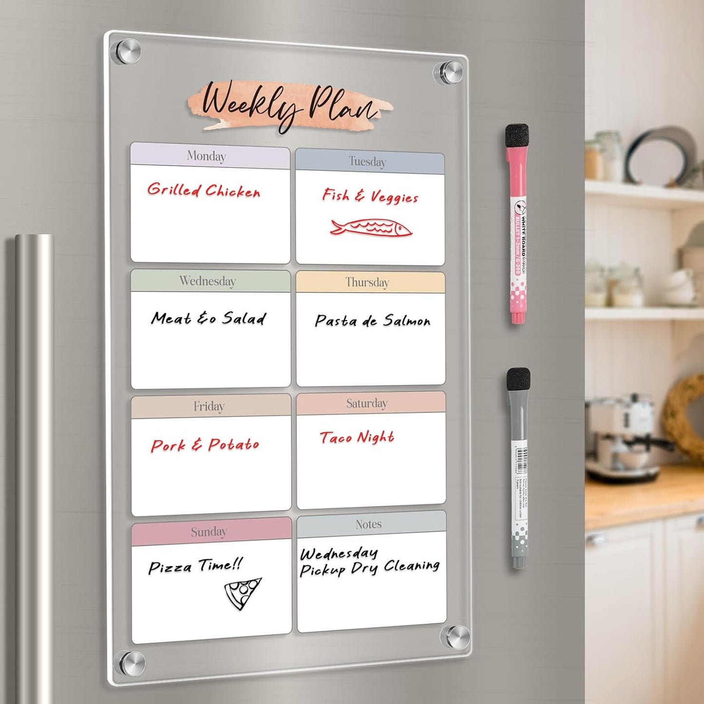 Acrylic Magnetic Kids Chore Board & Star Reward Jar - Dry Erase Fridge Calendar with Erasable Markers, Wooden Stars & DIY Stickers for Visual Schedule, Behavior Tracking & Potty Training Toddlers