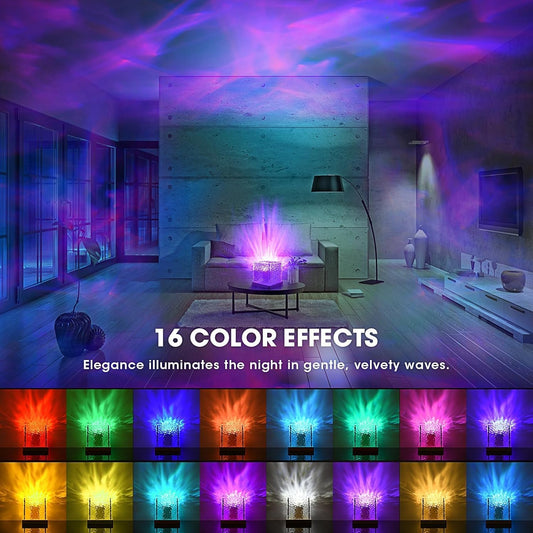 Ocean Wave Projector Light, 16-Color Luminorthe Cube Lamp and App Remote, 3D Holographic Water Ripple Romantic Ambient Lighting for Child's Room, Party, Night Light-4.4inch (Blue)