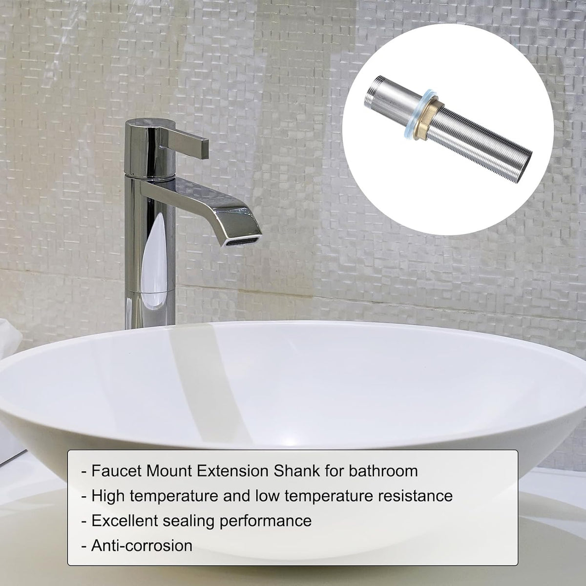 uxcell 4" Faucet Mount Extension Shank Stainless Steel Threaded Pipe Lengthen Mounting Shank Lengthen Fixed High Foot with Nut and Gasket 1PCS