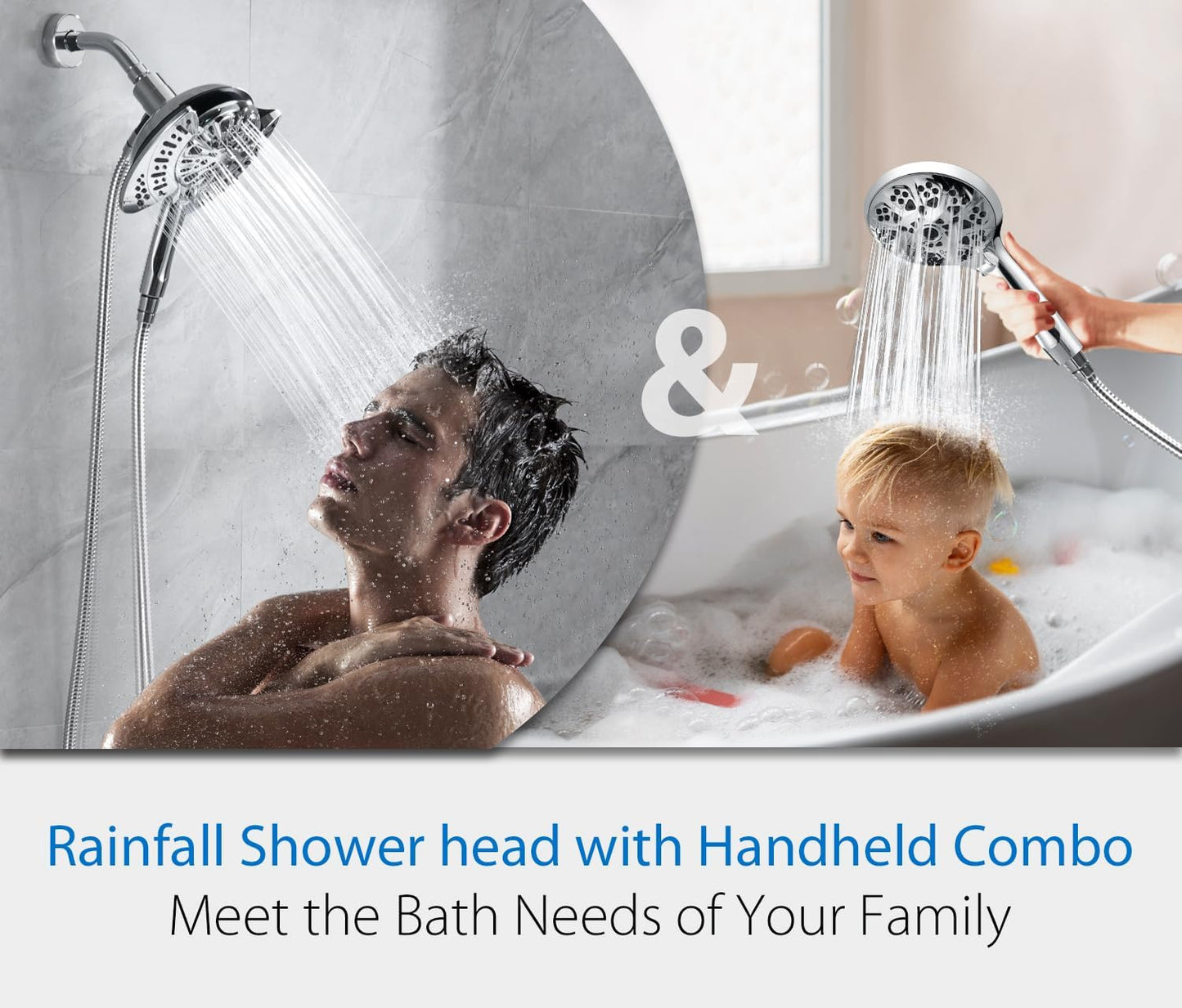 INAVAMZ Shower Head with Handheld High Pressure: Hand Held Shower Head & Rain Shower Head 2-IN-1 Shower Head with 59" Rotatable Stainless Steel Hose, Shower Trim Systems, Sliver 2.5 GPM 15391 Filter