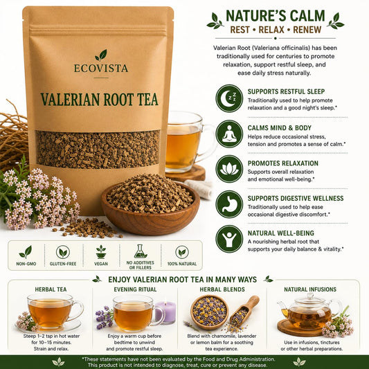 Valerian Root Tea 4 oz | Organic Valeriana officinalis | Herbal Tea for Sleep, Stress & Relaxation | No Fillers or Additives | Non-GMO, Gluten-Free, Vegan