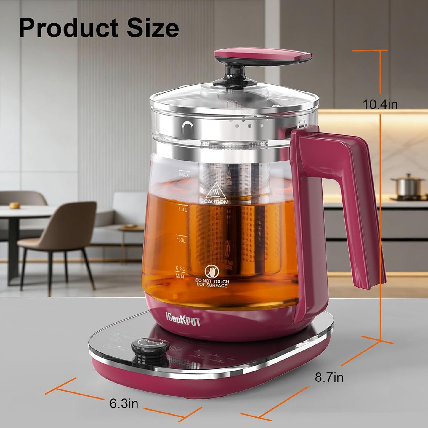 Electric Kettle 1.5L Borosilicate Glass, 1200W Temperature Control Tea Kettle with Auto Shut-Off & Boil-Dry Protection, BPA-Free Stainless Steel Base, Fast Boil for Coffee & Keep Warm, White