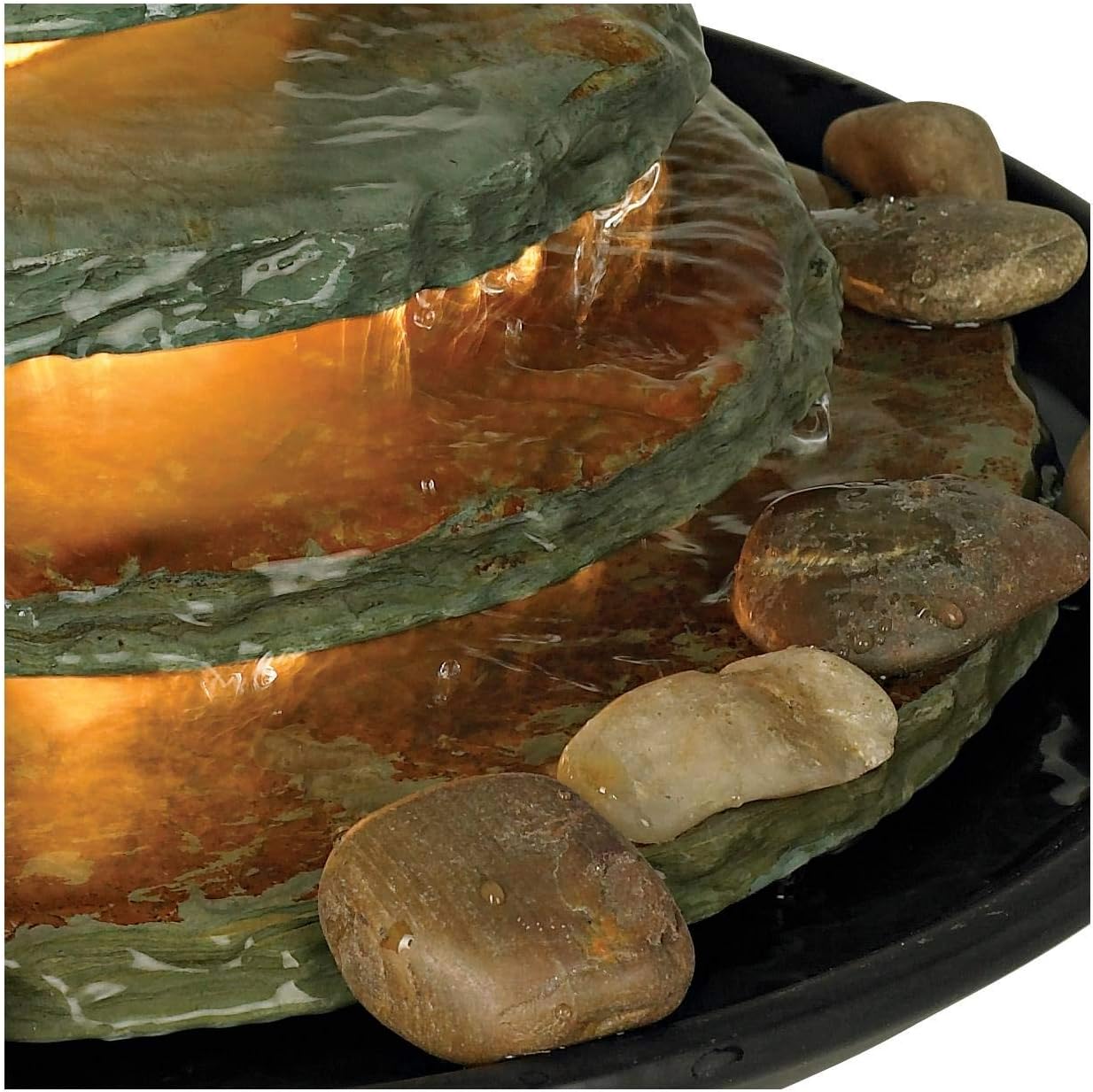 Pyramid 10" High Small Zen Modern Indoor Decor Slate Stone Tabletop Fountain with Light Waterfall Feng Shui Ball Rock Water Feature for Desk Relaxation Bedroom Living Room Countertop - John Timberland