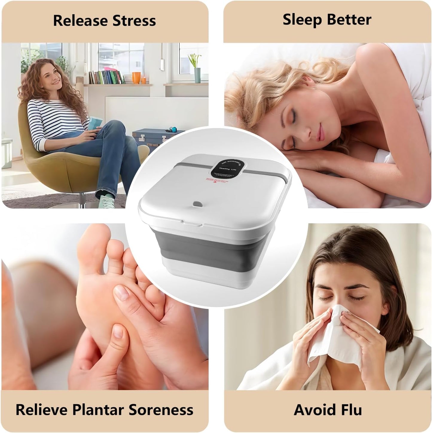 Collapasible Foot Spa Bath Massager with Heat, Pedicure Foot Spa with Bubbles/Timer/Temperature Control, Feet Soak Tub for Home, Office, Relaxation and Stress Relief, Gift for Men and Women
