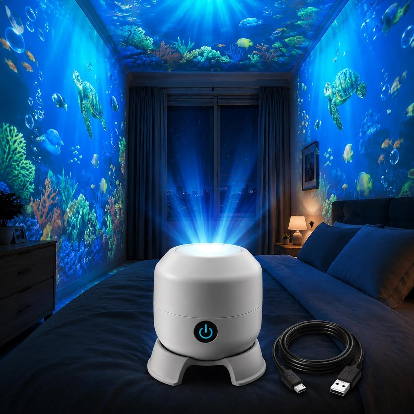 Dynamic Rotating LED Projector Light, 360° Rotating Ocean Wave Night Projection Night Light, Multi-Angle Projection Base, for Bedroom, Home Theater (Ocean)