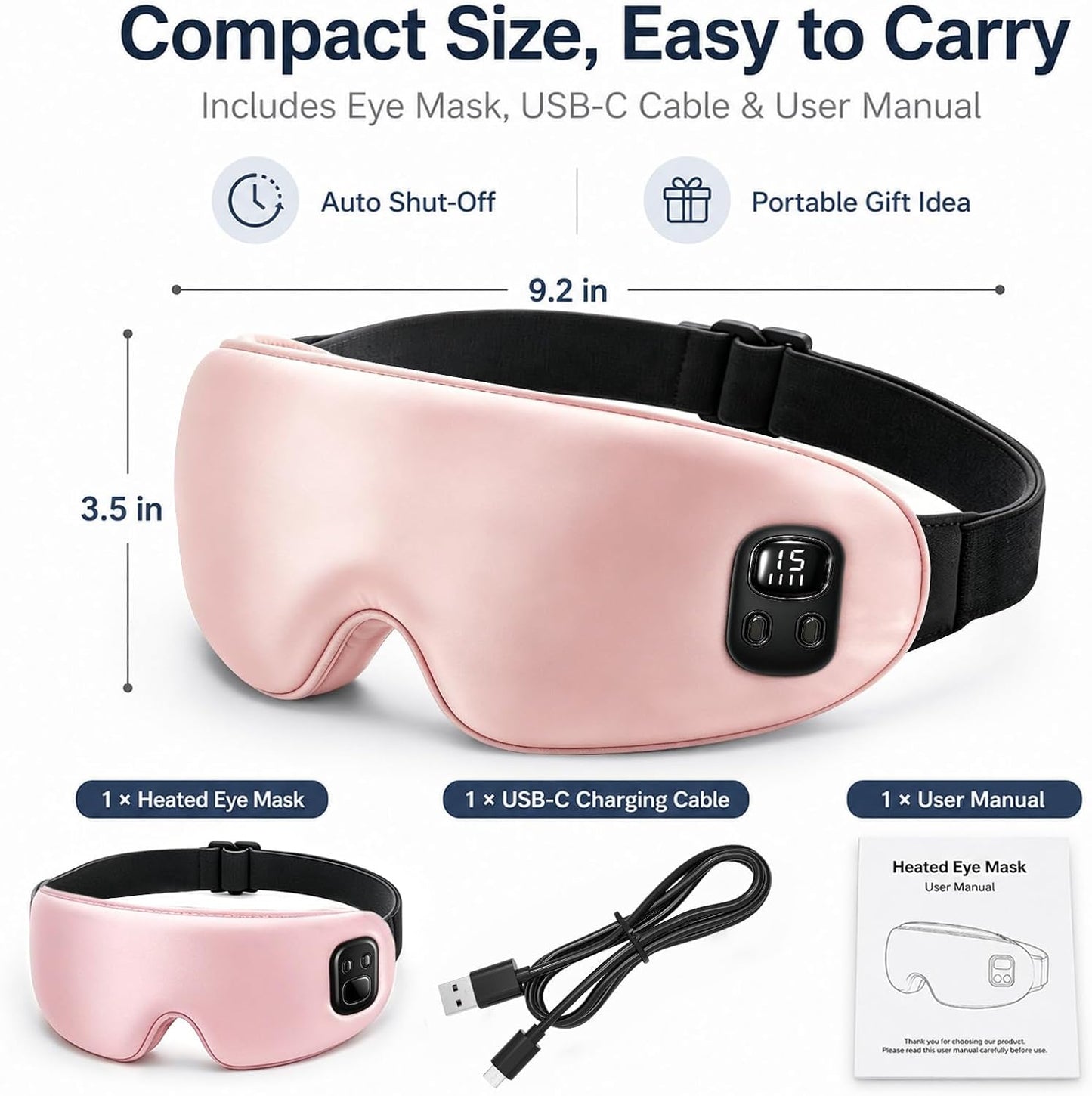 Cordless Heated Eye Mask-4 Heat Levels & 4 Timers Heated Eye Mask Rechargeable for Dry Eyes Warm Compress for Eyes Home Office Travel Sleep Soft Adjustable Portable Eye Mask Gift for Women Men