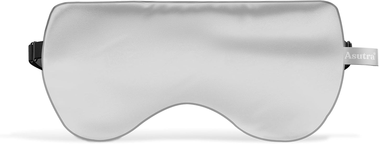 ASUTRA Silk Eye Pillow for Sleep, Black - Filled w/Lavender Buds & Flax Seeds, Weighted Eye Mask, Meditation & Light Blocking Blindfold, Cooling Gel Mask Included