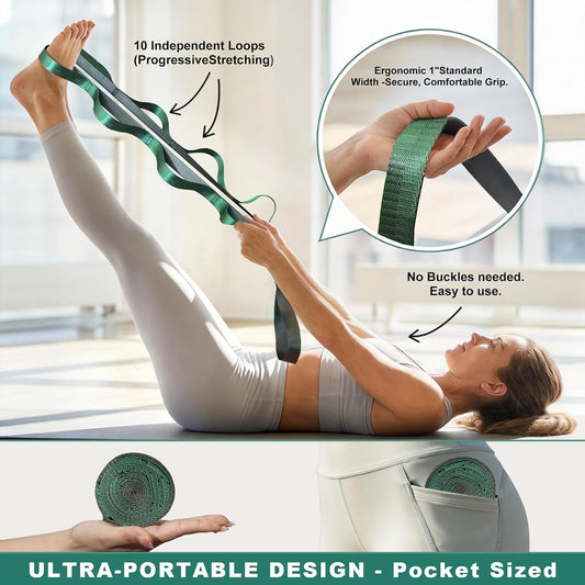 Acozycoo Stretching Strap with Loops for Physical Therapy,Yoga Strap for Stretching,Home Workout,Pilate & Flexibility Training,Non-Elastic Exercise Stretch Band for Hamstring,Leg Stretcher Belt,Flexibility Fascia