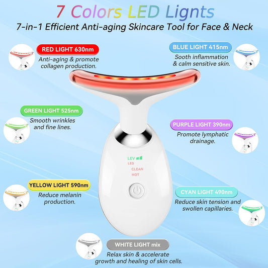 Face and Neck Massager T𝗈𝗈I, 7 C𝗈I𝗈r Facial Massager for Face and Neck, Face 𝖲cuIpting Tool for S𝗄in Care