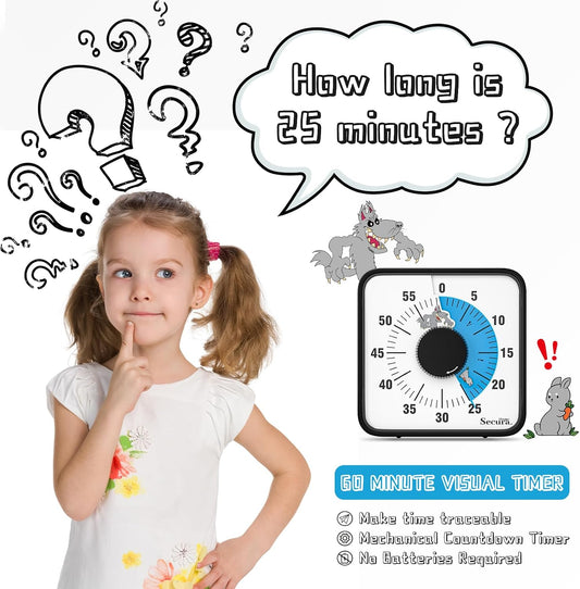 Secura Home 60-Minute Visual Timer, 7.5 Inch Oversize Countdown Timer Clock for Kids and Adults, Durable Mechanical Time Management Tool with Magnetic Backing (Dark Green)