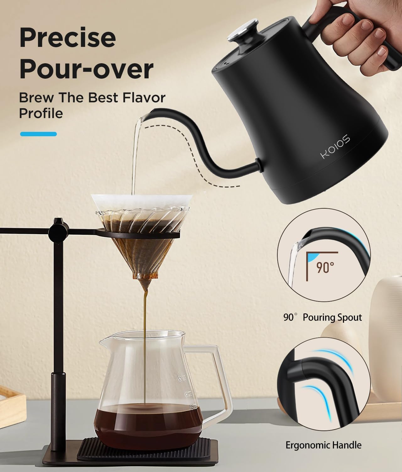 KOIOS Gooseneck Electric Kettle, ±1℉ Temp Control, Mute Mode, 4H Keep Warm