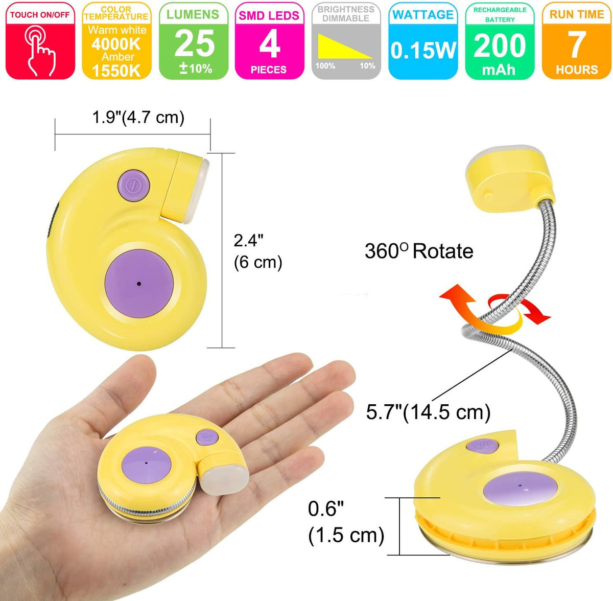 Kids Rechargeable Book Light, Clip on Reading Light for Kid, Kids Reading Lights, Amber Book Light for Reading in Bed, 2 Lighting Modes, Blue Light Blocking, Bookmark Light for Bookworms-Pink