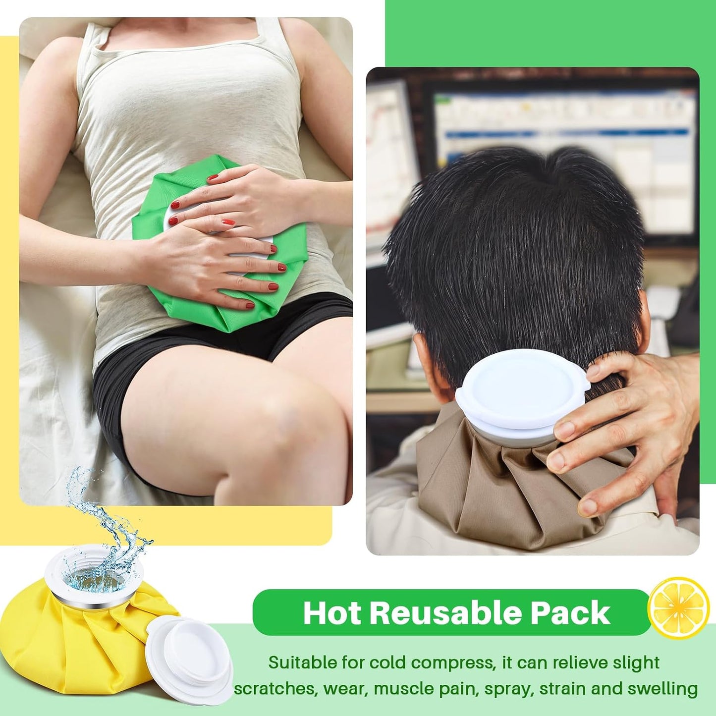 Honoson 4 Pack Reusable Ice Pack for Injuries, Ice Bags Hot Water Bag for Hot & Cold Pain Relief No-Leak Elastic Breathable for Muscle, Joint Pain Swelling, Sports & Home Use(Cute Fruit Style)