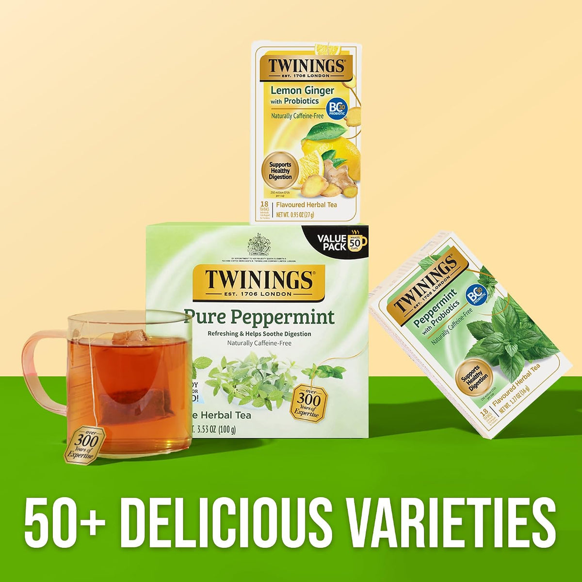 Twinings Superblends Probiotics+ Peppermint & Fennel Herbal Tea, 250 Million CFUs per Cup, 18 Tea Bags (Pack of 1), Naturally Caffeine-Free, Enjoy Hot or Iced