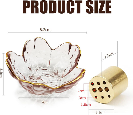 Incense Holder for Sticks and Backflow Incense, Handmade Glass Cherry Blossom Incenses Stick Holder with 9 Incenses Holes Incenses Burner Ash Catcher Ideal for Incense Burning, Home & SPA Decor
