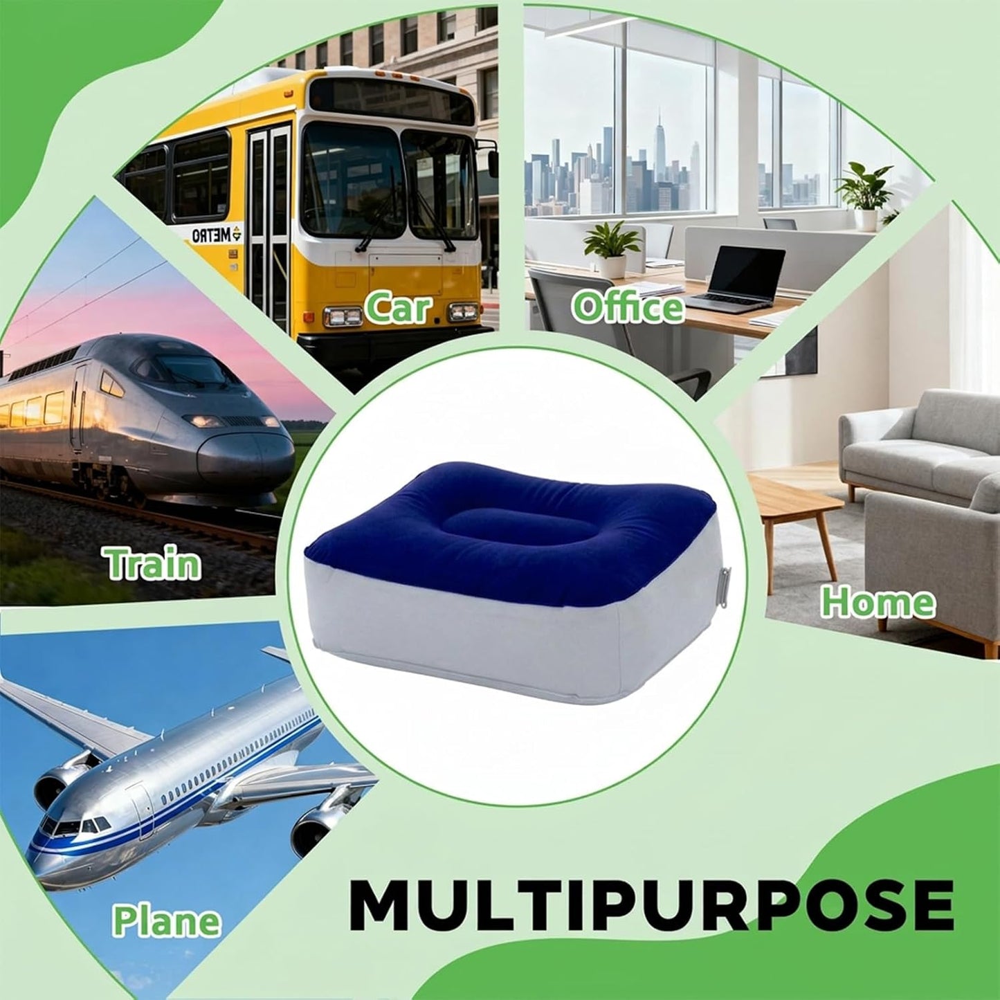 Inflatable Foot Rest for Airplane Travel, Portable Travel Foot Pillow for Office, Home Desk & Car, Adjustable Leg Rest for Economy Flight Comfort