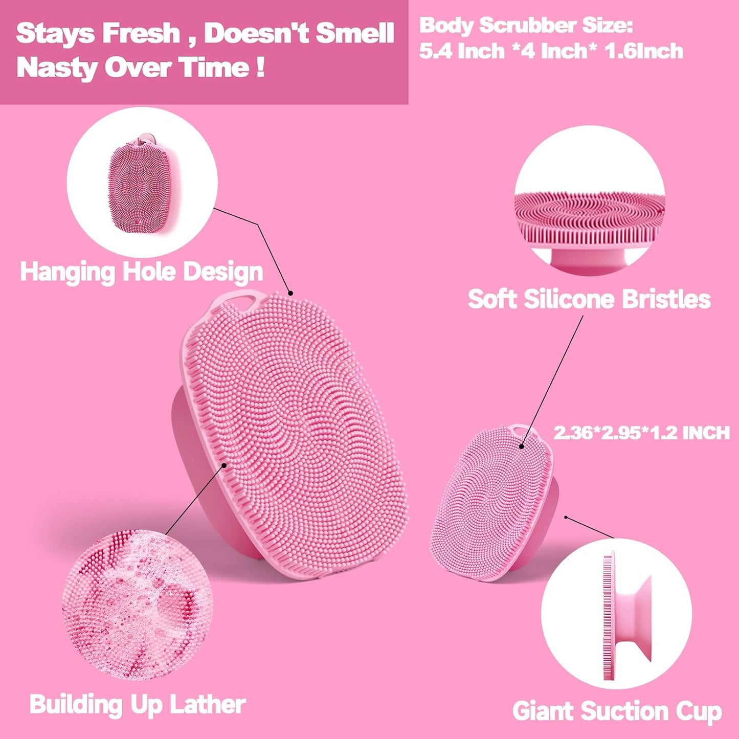Soft Silicone Body Scrubber, Face Scrubber Silicone, Gentle Texture Exfoliating Body Scrubber for Men and Women On Sensitive Skin, Back Large Suction Cup for Easy Dry and Store (Blue)