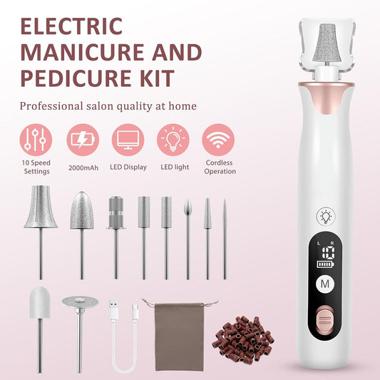 ZABOUL Electric Nail Drill, Professional Nail Filer Buffer Rechargeable Manicure Pedicure Kits for Acrylic Nails Gel Polishing Removing Manicure Salon Home