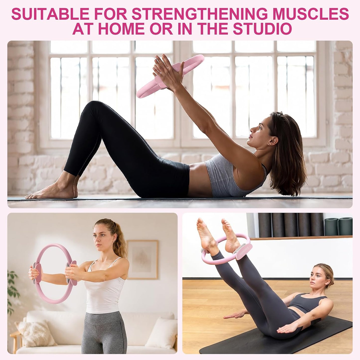 Pilates Ring 15 Inch Magic Circle Ring, Dual Padded Handles Pilates Exercise Circle, Adjustable Yoga Ring