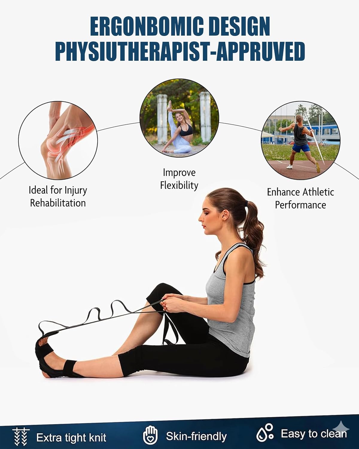 Foot & Calf Stretcher for Plantar Fasciitis Relief, Adjustable Stretching Strap & Foot Rocker Combo for Achilles Tendon, Heel Pain, Hamstring & Muscle Recovery – Physical Therapy Stretching Device for Home Use