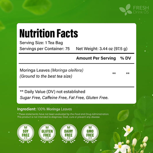 FreshDrinkUS, Premium Moringa Leaf Tea, 135 Count, Pure, Caffeine Free
