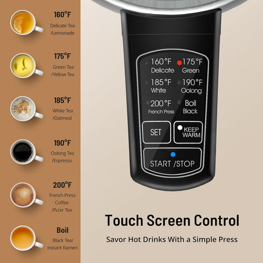 1.7L Electric Tea Kettle, 6 Precise Temperature Presets Stainless Steel Electric Kettle Temperature Control,1500W Fast Boiling Hot Water for Oolong & Green Tea with Strix Control