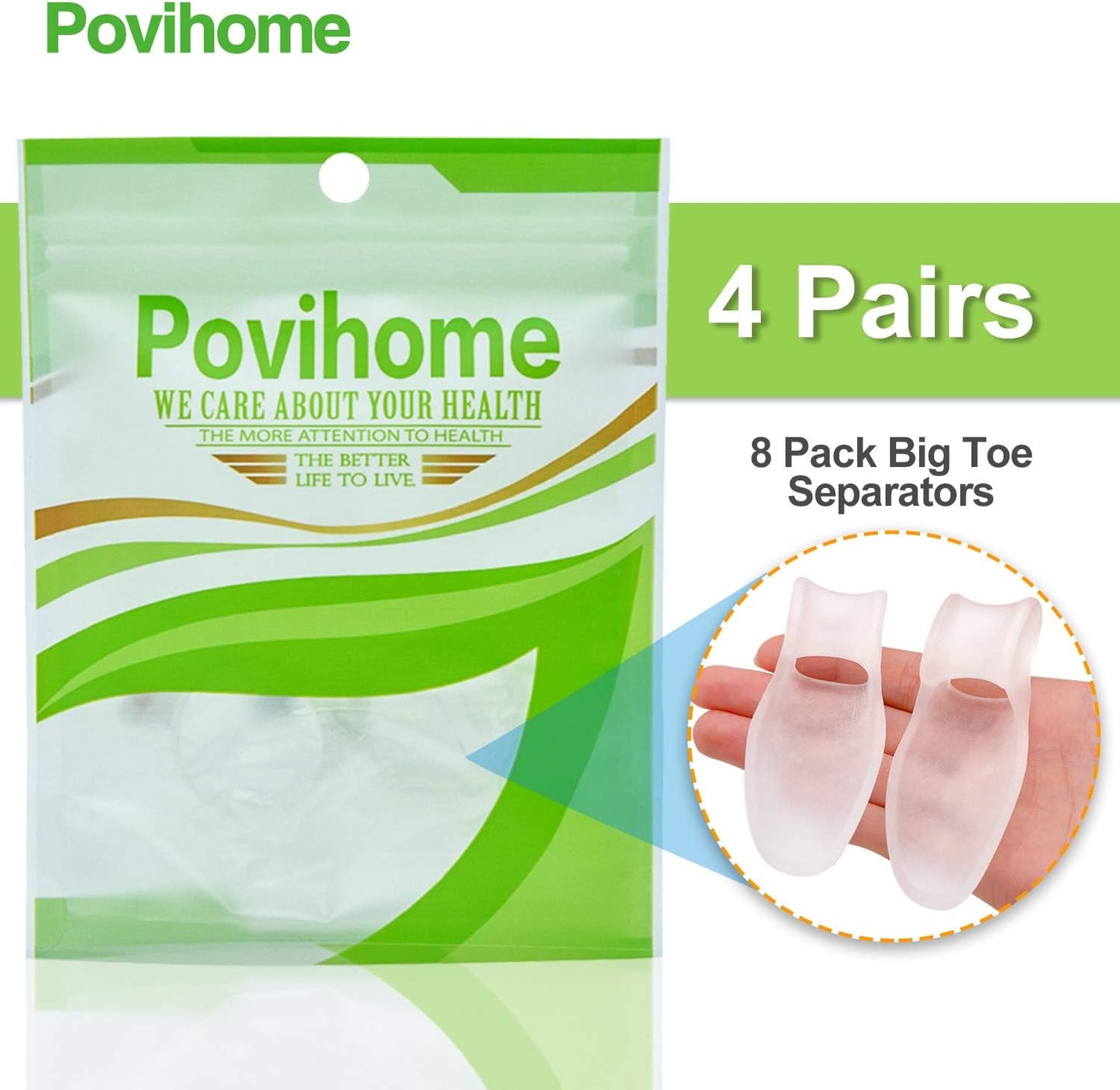 Povihome 10 Pack Clear Toe Spacers, Big Toe Separator (1st/2nd Toe), Bunion Corrector to Correct Big Toe Bunion, Overlapping Toes