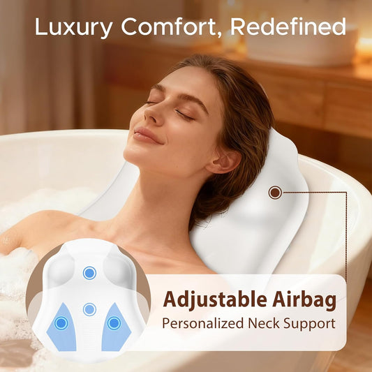 Bath Pillow for Tub, Adjustable Silicone Bathtub Pillows for Head and Neck, 0"–2.3" Neck Support, 34 Suction Cups, Easy to Clean, No Machine Wash Needed (White)