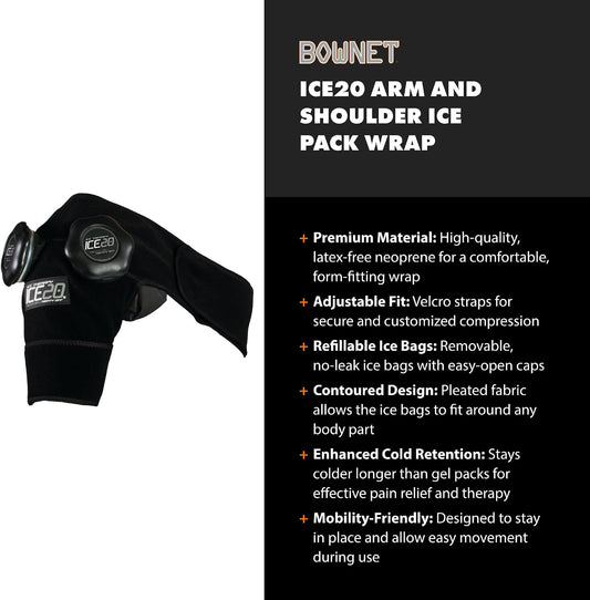 Bownet ICE20 Arm & Shoulder Ice Wrap, Refillable, Pair of 2, One Size