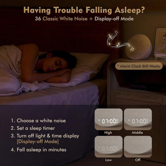 Tap-to-Snooze Sunrise Alarm Clock with Sound Machine, 36 Sounds White Noise Machine for Sleeping Adults, Gradual Sunrise Clock with Bluetooth Speaker & Remote Control, 15-Color Night Light丨Beige