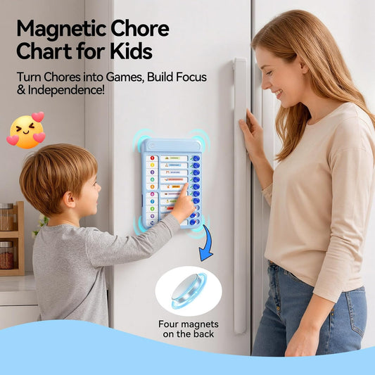Magnetic Chore Chart Board with Sliders, 19 Personalizable Sheets and Marker, Visual Schedule ADHD Tools Chore Chart for Multiple Kids, Routine Checklist Dry Erase Board for Habit Tracker - Blue