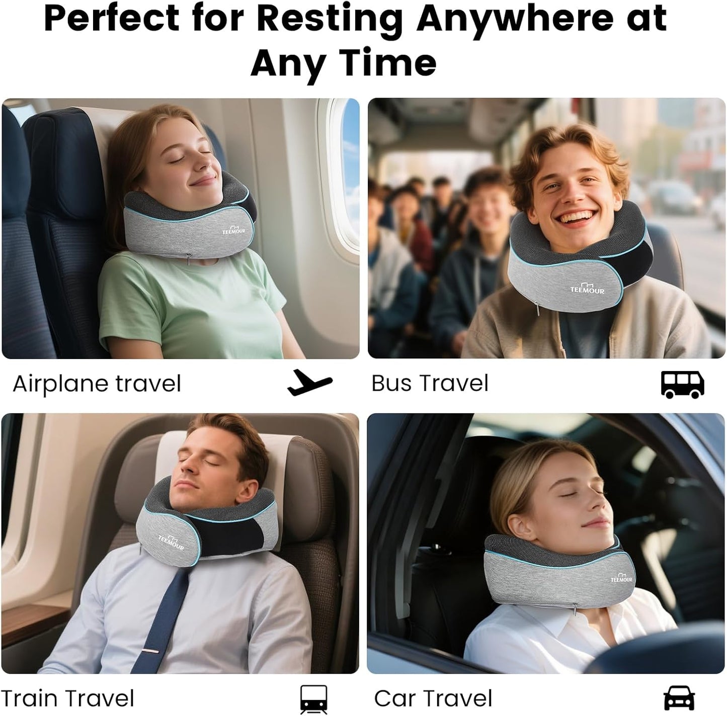 Travel Pillow Neck Pillow for Airplane Travel Essentials - Memory Foam Travel Neck Pillow, Stops Head Bobbing With Eye Mask & Earplugs, Portable Carry Bag for Long Flights| Airplane Accessories Black