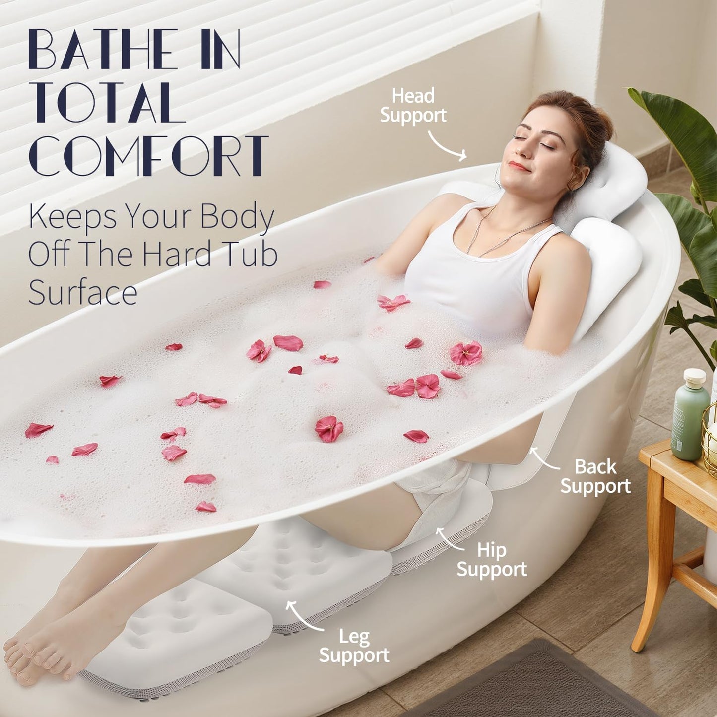 Full Body Bath Pillow for Bathtub, Thick Bathtub Cushion, Luxury Tub Pillow for Bath for Headrest Neck and Back Support White 51" x 16"
