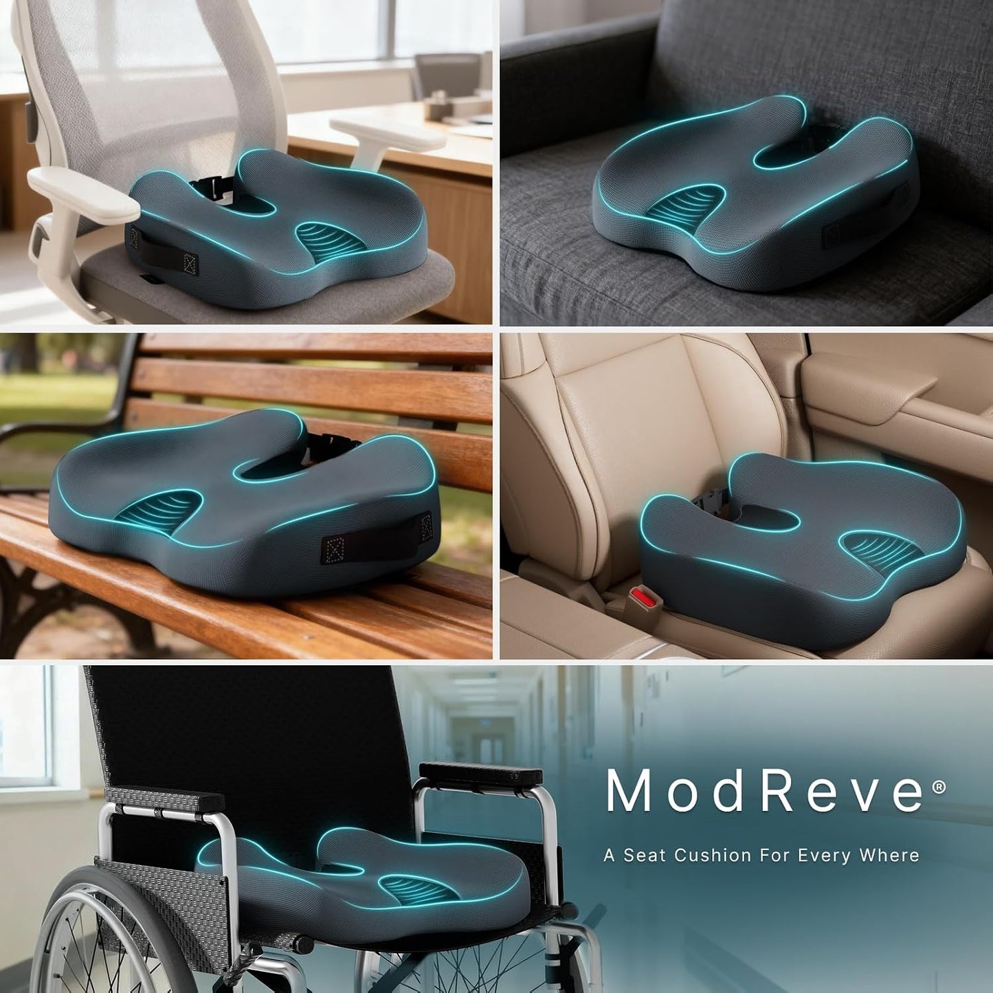 Large Memory Foam Seat Cushion for Office Chair, Car, Truck & Wheelchair - Sciatica, Coccyx & Tailbone Pain Relief Cushion for Long Sitting & Driving