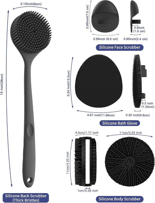 Manmihealth Silicone Body Scrubber & Scalp Massager 5PCS Set Style 1 Black