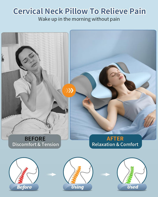 Cervical Neck Pillow for Pain Relief - Ergonomic Side Sleeper Pillow for Neck Support, Orthopedic Memory Foam Pillows for Sleeping, Contour Cervical Pillow Bed Pillow for Back Sleepers