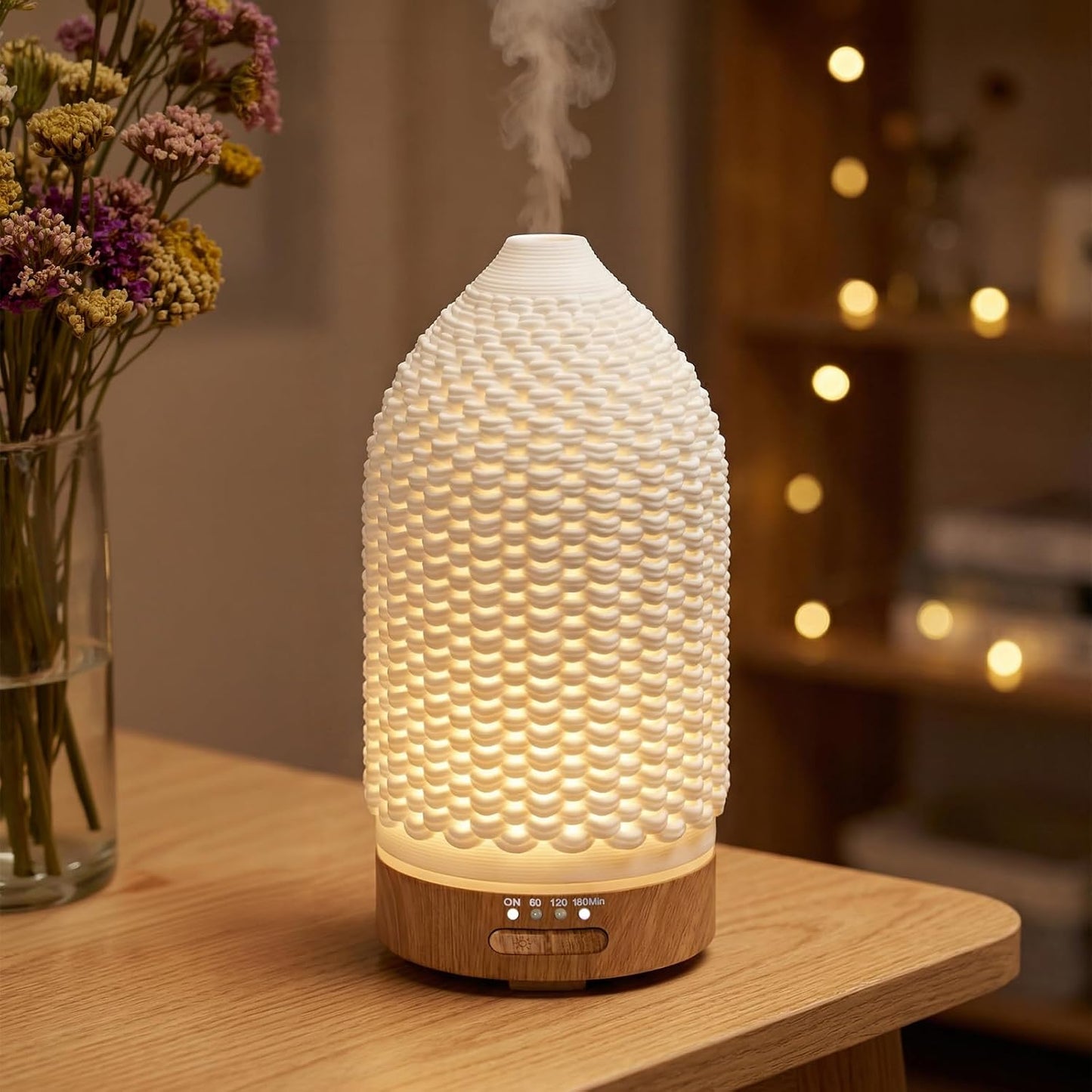 VICTORIA AROMA Essential Oil Diffuser - Multifunction Aromatherapy Diffuser 7 LED Color Changing Light 100ML Rattan Diffuser Easy to Clean Suitable for Home,Office (Tan)
