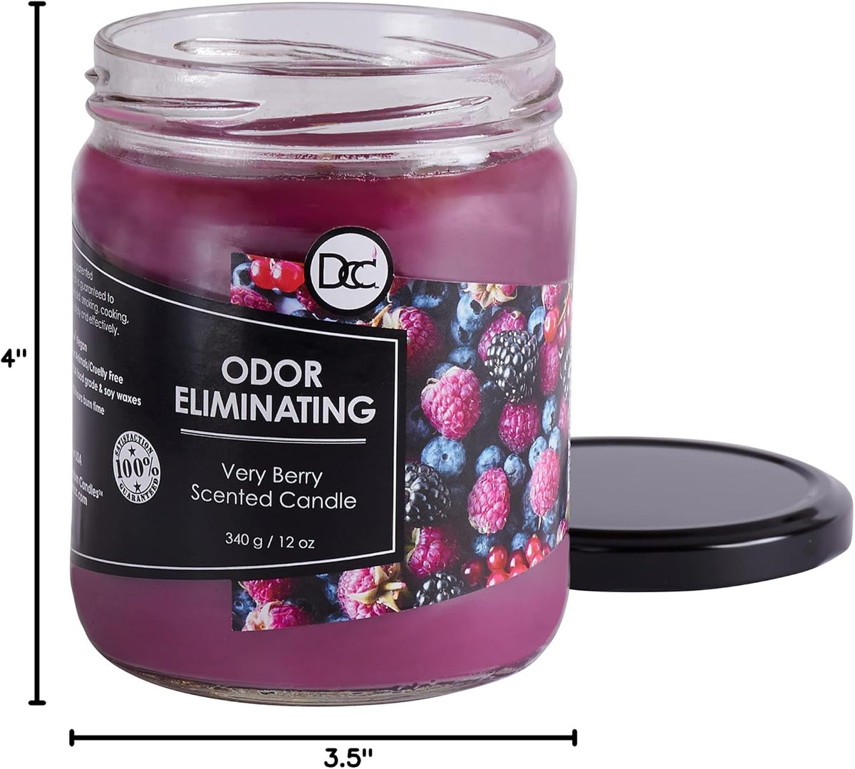 Vanilla Bean Odor Eliminating Highly Fragranced Candle - Eliminates 95% of Pet, Smoke, Food, and Other Smells Quickly - Up to 80 Hour Burn time - 12 Ounce Premium Soy Blend - Colors B