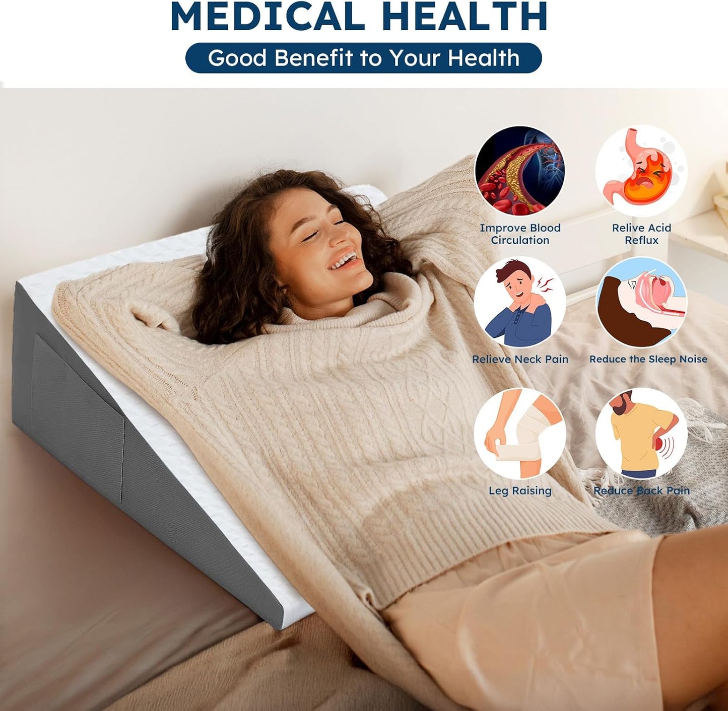 Wedge Pillow for Sleeping, 7.5" Memory Foam Bed Wedge Pillow
