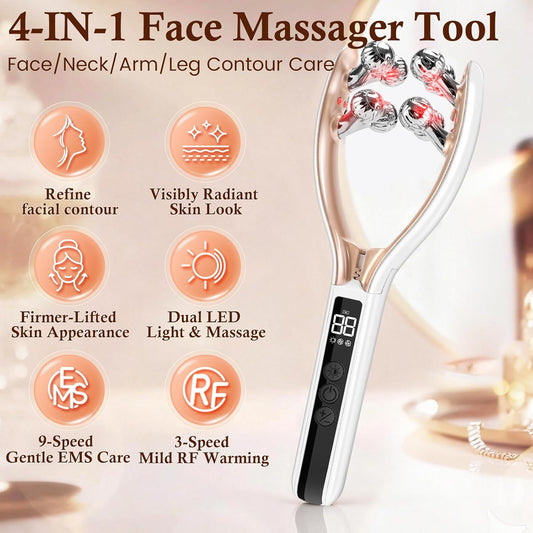 Facial Massager,Face Roller Tmj & Jaw Massager for Lymphatic Drainage,Facial Sculpting Tool with Red Blue Light,Face Contour Massage Tool for Women