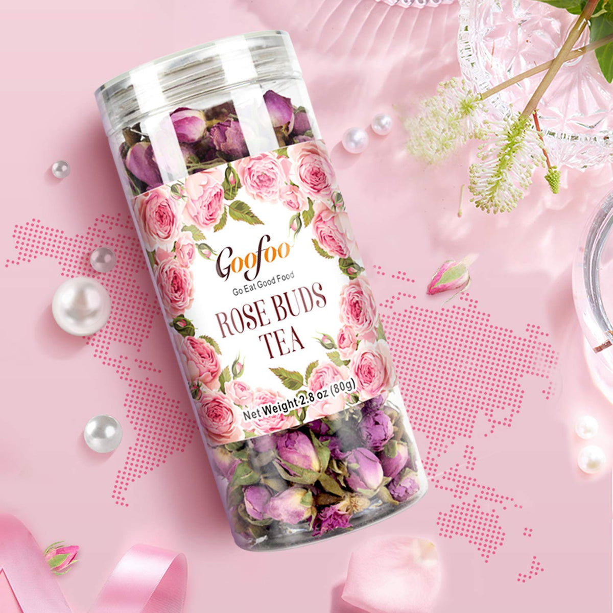 Goofoo French Dried Rose Buds, Natural Edible Flower Tea Loose Leaf 2.8 Oz