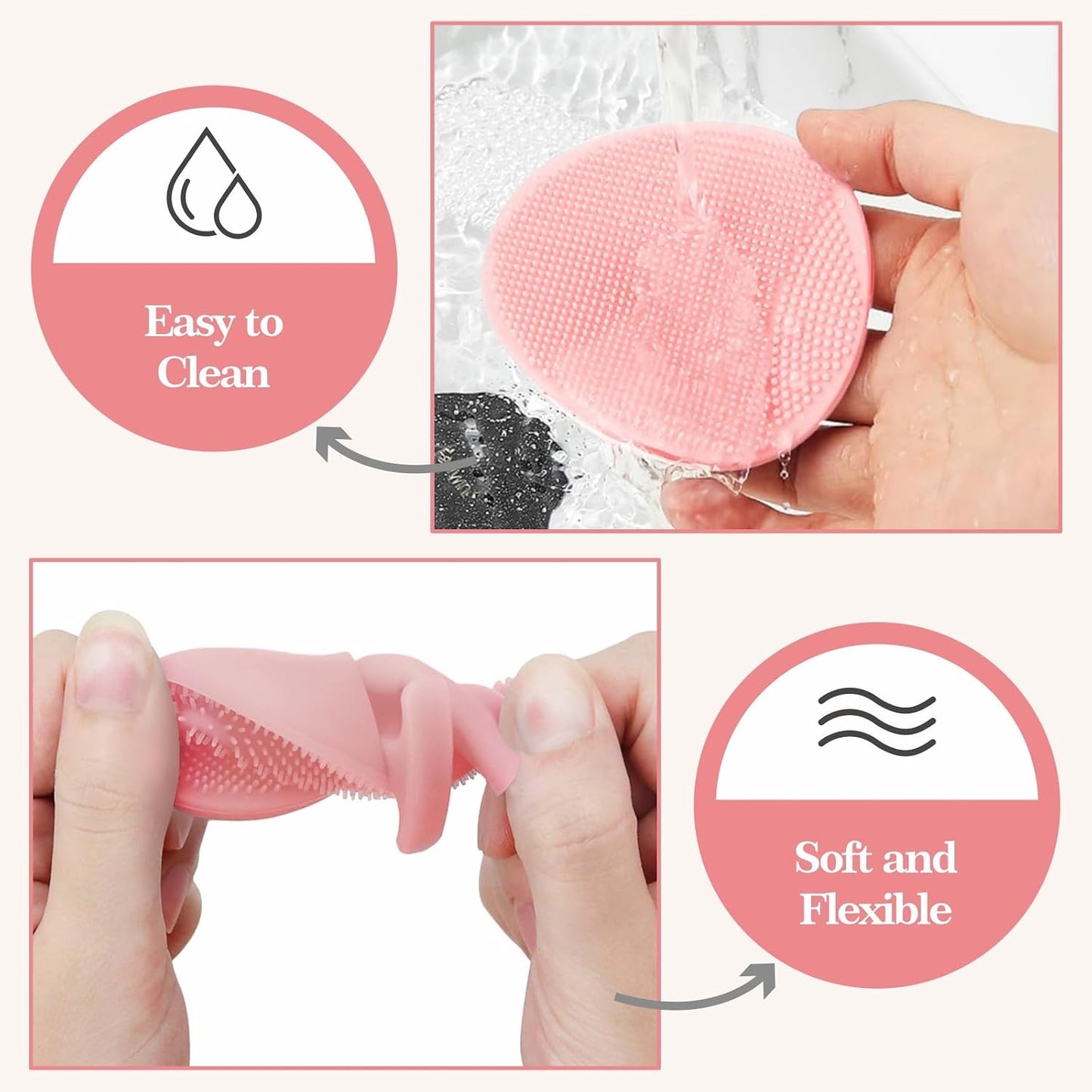 Manmihealth Silicone Back Scrubber (Thick Bristles) & Bath Glove & Face Brush Set (3PCS), Super-Exfoliating & Lathering Body Scrubber, Shower Brush, Face Scrubber Combination, with a Free Hook (Black)