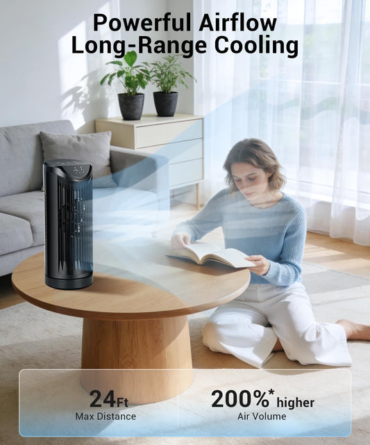 Personal Tower Fan for Bedroom with Remote, Portable Desk Table Fan,4 Speeds Cooling Standing Fan with 12H Timer, 60° & 110° Oscillating Floor Tower Fans That Blows Cold Air for Bedroom Office,Black