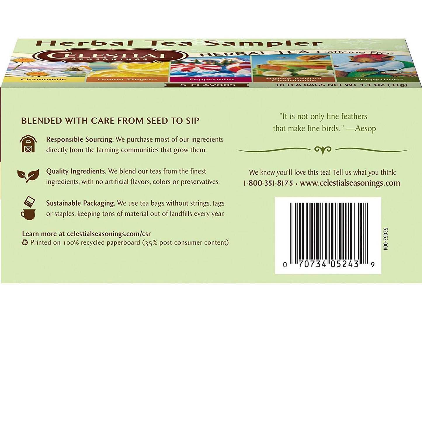 Celestial Seasonings Herbal Tea Sampler Variety Pack, Caffeine Free, 18 Tea Bags Box