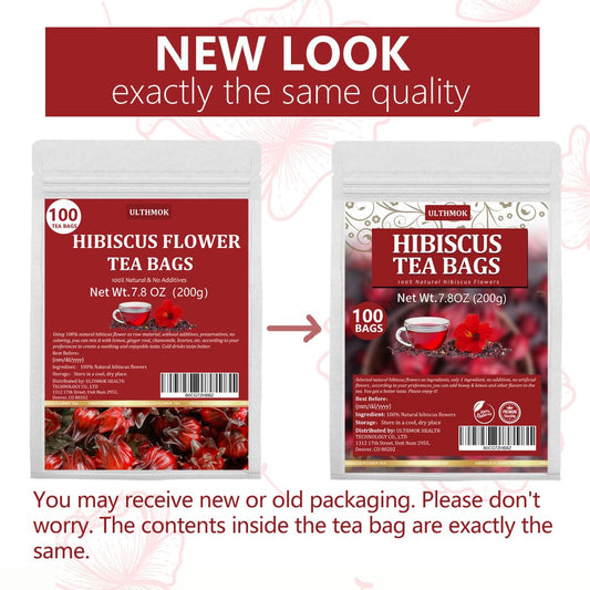 Premium Hibiscus Tea Bags,100 Tea Bags/7.06 Oz,100% Pure Dried Hibiscus Flower,Natural & No Additives,Caffeine Free.