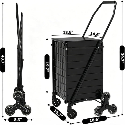 Stairs Climbing Shopping Cart, 360° Rolling Swivel Wheels