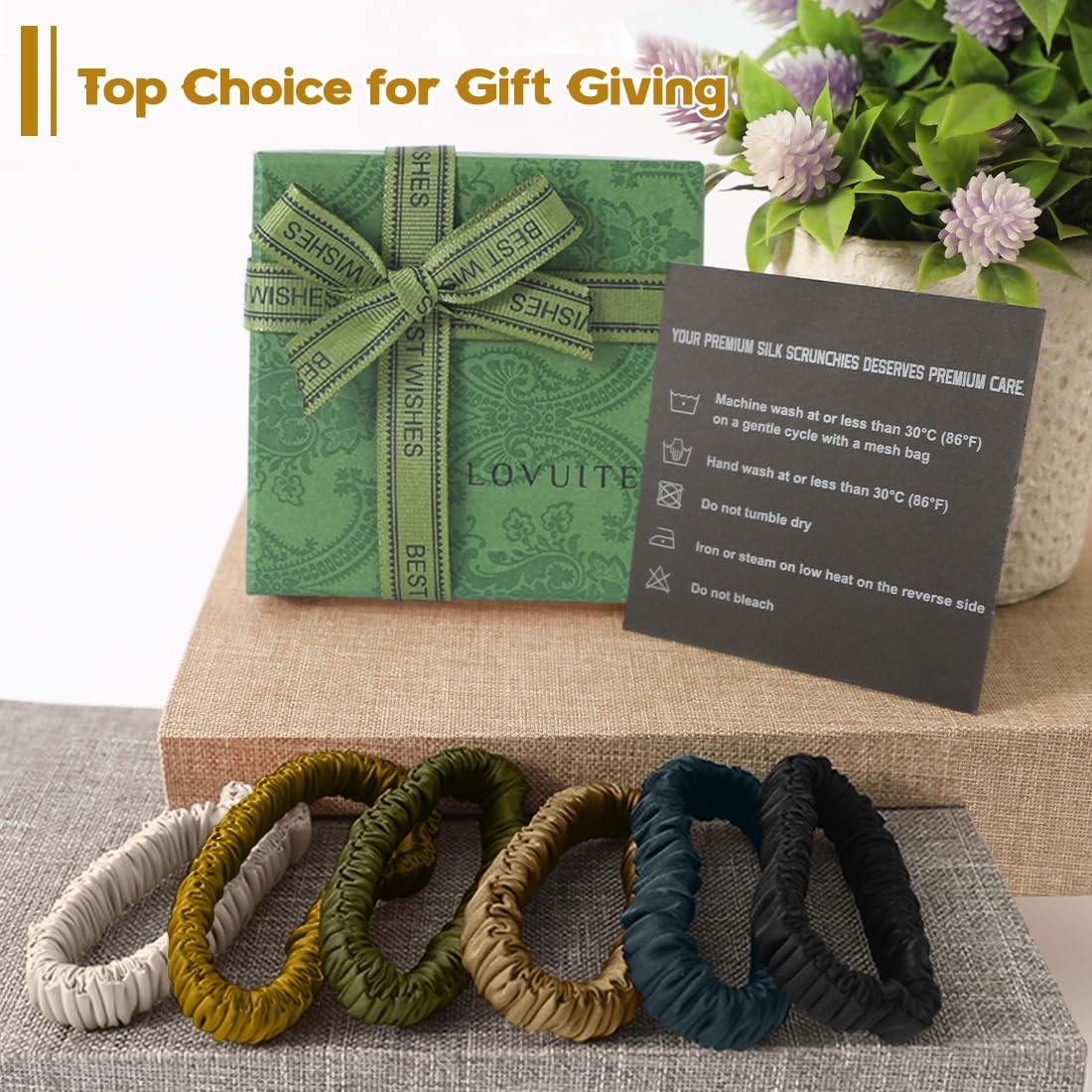 6PCS Silk Scrunchies for Hair, 100% Mulberry Silk Hair Ties, Scrunchies for Women Girls, Elastic Ponytail Holders No Damage